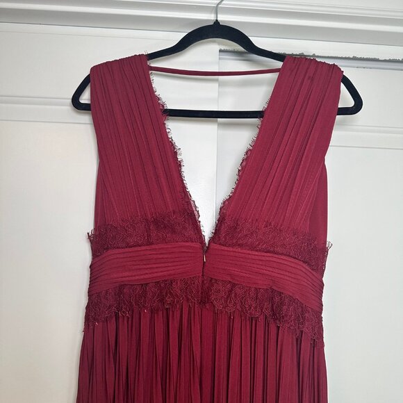 ASOS Burgundy Lace Insert Pleated Slit Maxi Dress 8 - Picture 11 of 14
